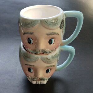 Vintage Gentleman Head Mustache Movember Ceramic Mugs By PY JAPAN  Gift for Him